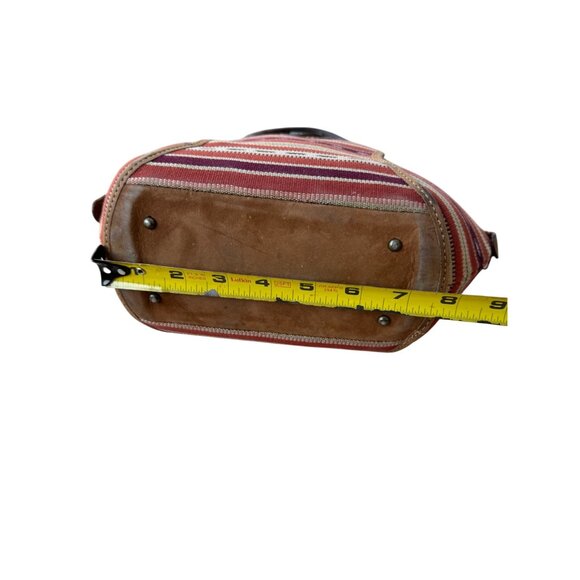 Vintage Guatemalan Handcrafted Striped Leather Santa Fe Aztec Fabric Purse Bag - Picture 3 of 13